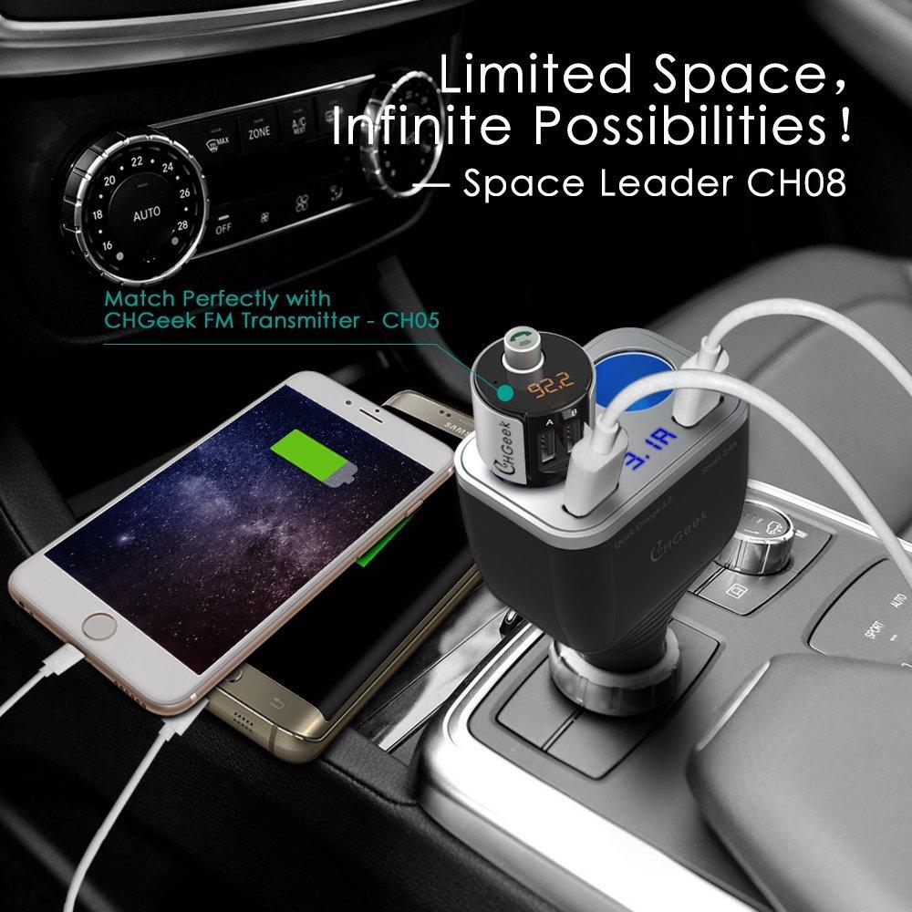 2 Socket Cigarette Lighter Splitter Dual USB Port Quick Charge 3.0 Car Charger