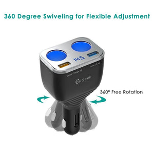 2 Socket Cigarette Lighter Splitter Dual USB Port Quick Charge 3.0 Car Charger