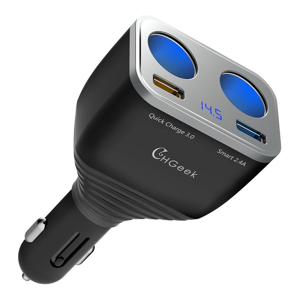 2 Socket Cigarette Lighter Splitter Dual USB Port Quick Charge 3.0 Car Charger
