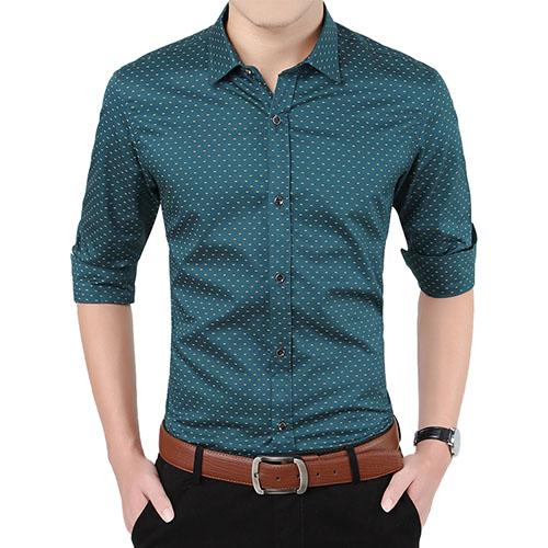 Slim Fit Men Long Sleeve Shirt Polka Dot