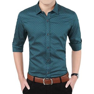 Slim Fit Men Long Sleeve Shirt Polka Dot