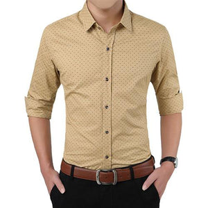Slim Fit Men Long Sleeve Shirt Polka Dot