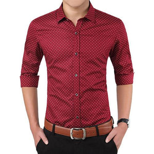 Slim Fit Men Long Sleeve Shirt Polka Dot