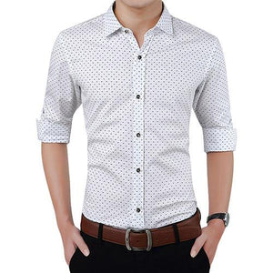Slim Fit Men Long Sleeve Shirt Polka Dot