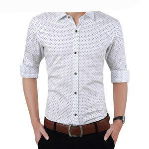 Slim Fit Men Long Sleeve Shirt Polka Dot
