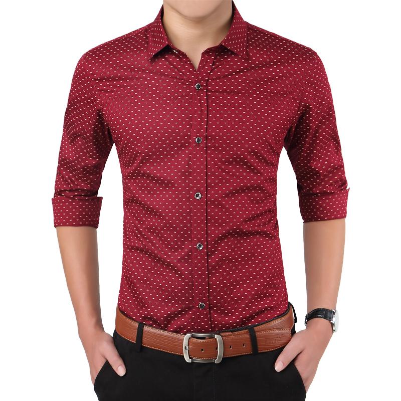 Slim Fit Men Long Sleeve Shirt Polka Dot