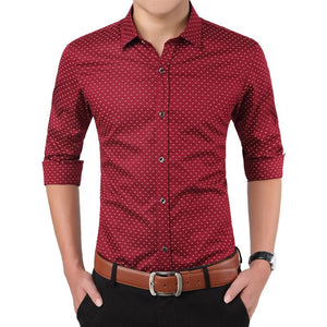Slim Fit Men Long Sleeve Shirt Polka Dot