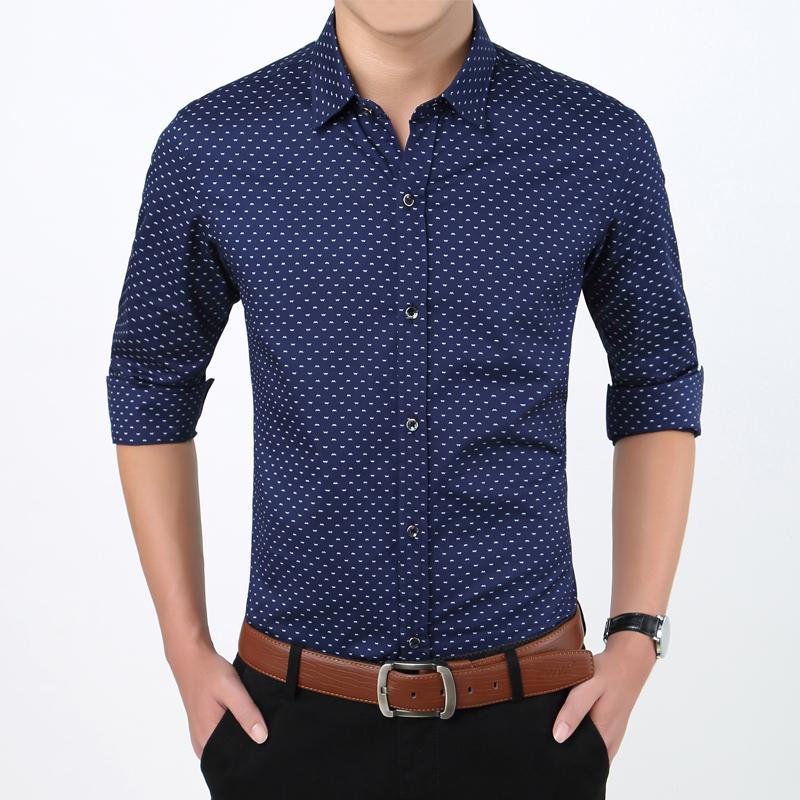 Slim Fit Men Long Sleeve Shirt Polka Dot
