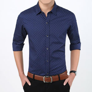 Slim Fit Men Long Sleeve Shirt Polka Dot