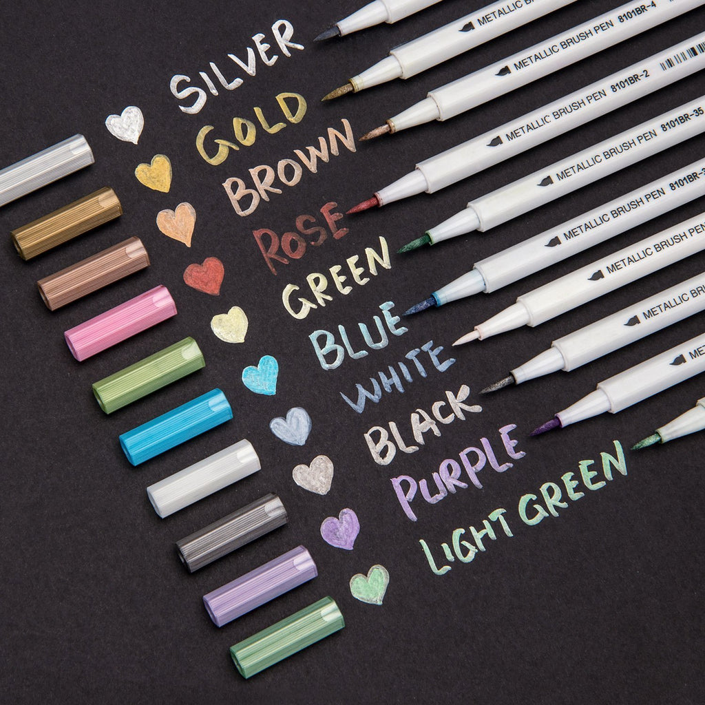 Metallic Brush Pen Set - 10 Piece Set