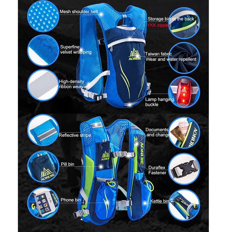 Hydration Bag 5.5L Running Race Vest Pack 2pcs 250ML Bottles (Optional)