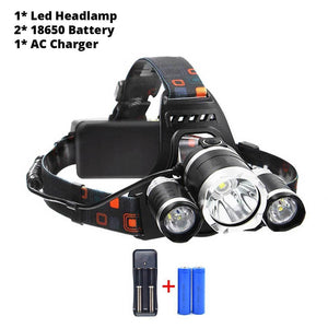 Rechargeable Headlight 13000Lm xm-T6 3 Led