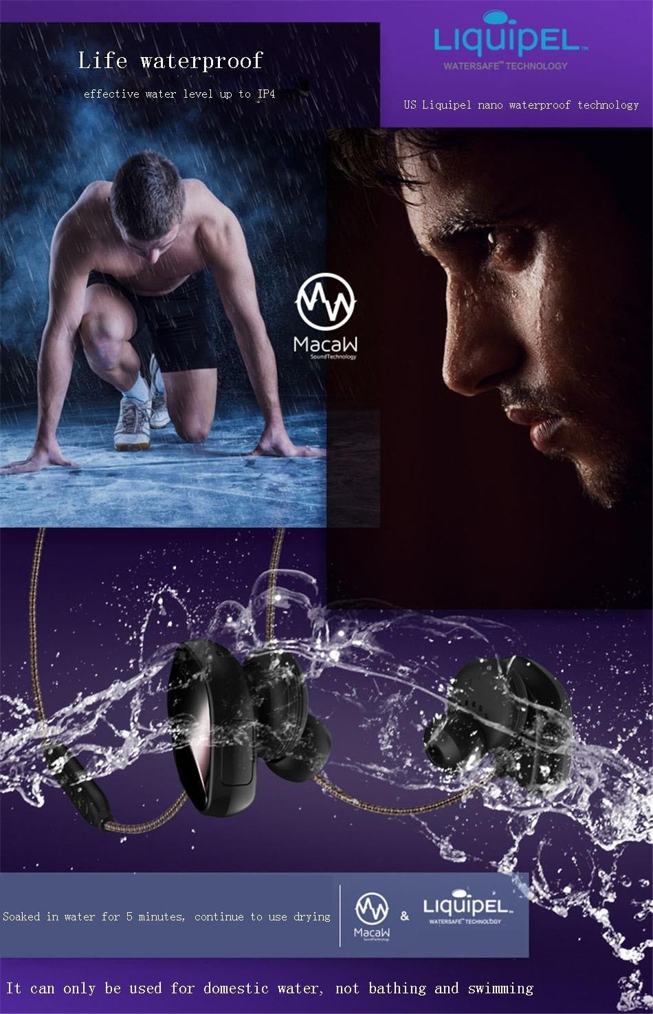 Sport In Ear Wireless Bluetooth Stereo Earphone with Mic