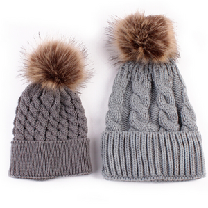 Mom Baby Knit Pom Hat Set