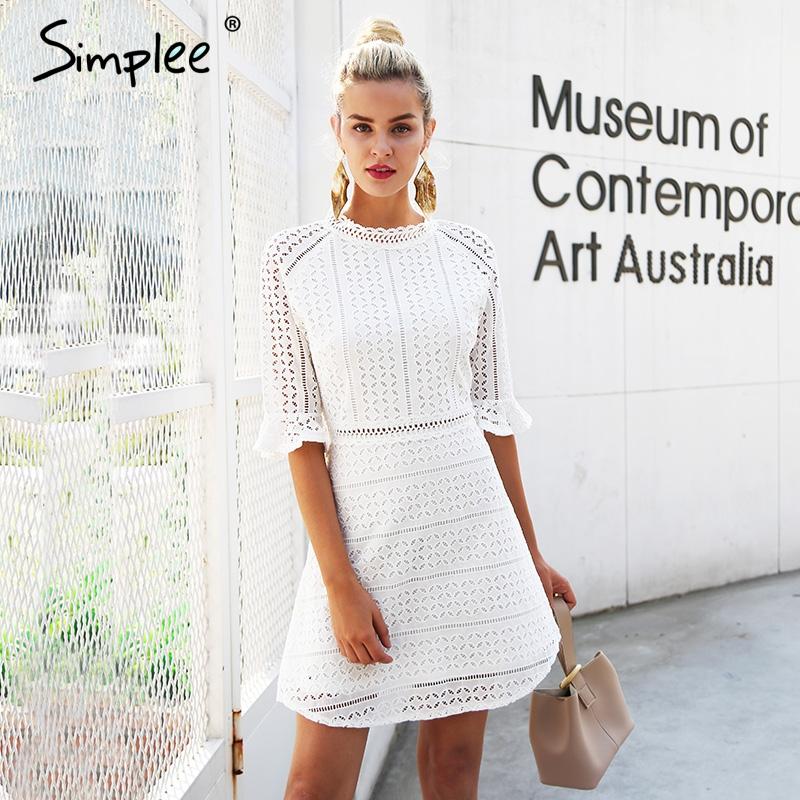 Simple Elegant hollow out lace dress