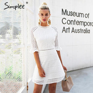Simple Elegant hollow out lace dress