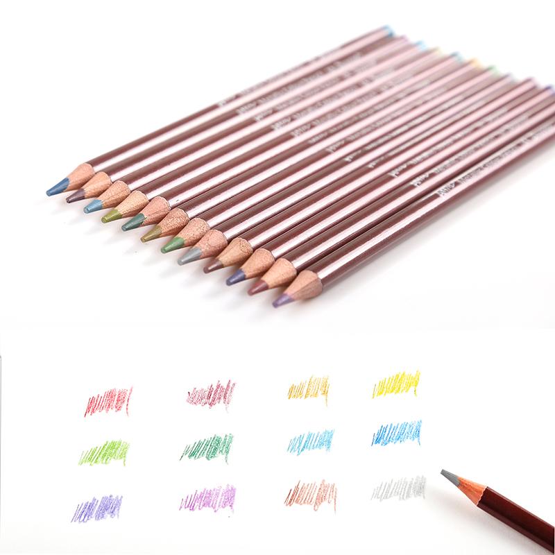 12 Piece Metallic Colored Pencils Set