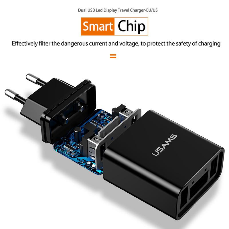 LED Display Dual USB Phone Charger EU/US Plug The Max 2.2A