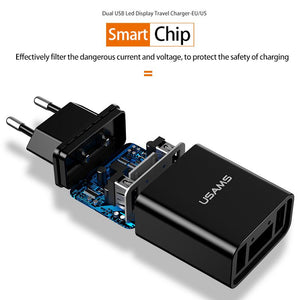 LED Display Dual USB Phone Charger EU/US Plug The Max 2.2A