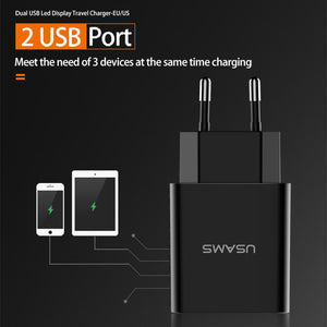 LED Display Dual USB Phone Charger EU/US Plug The Max 2.2A