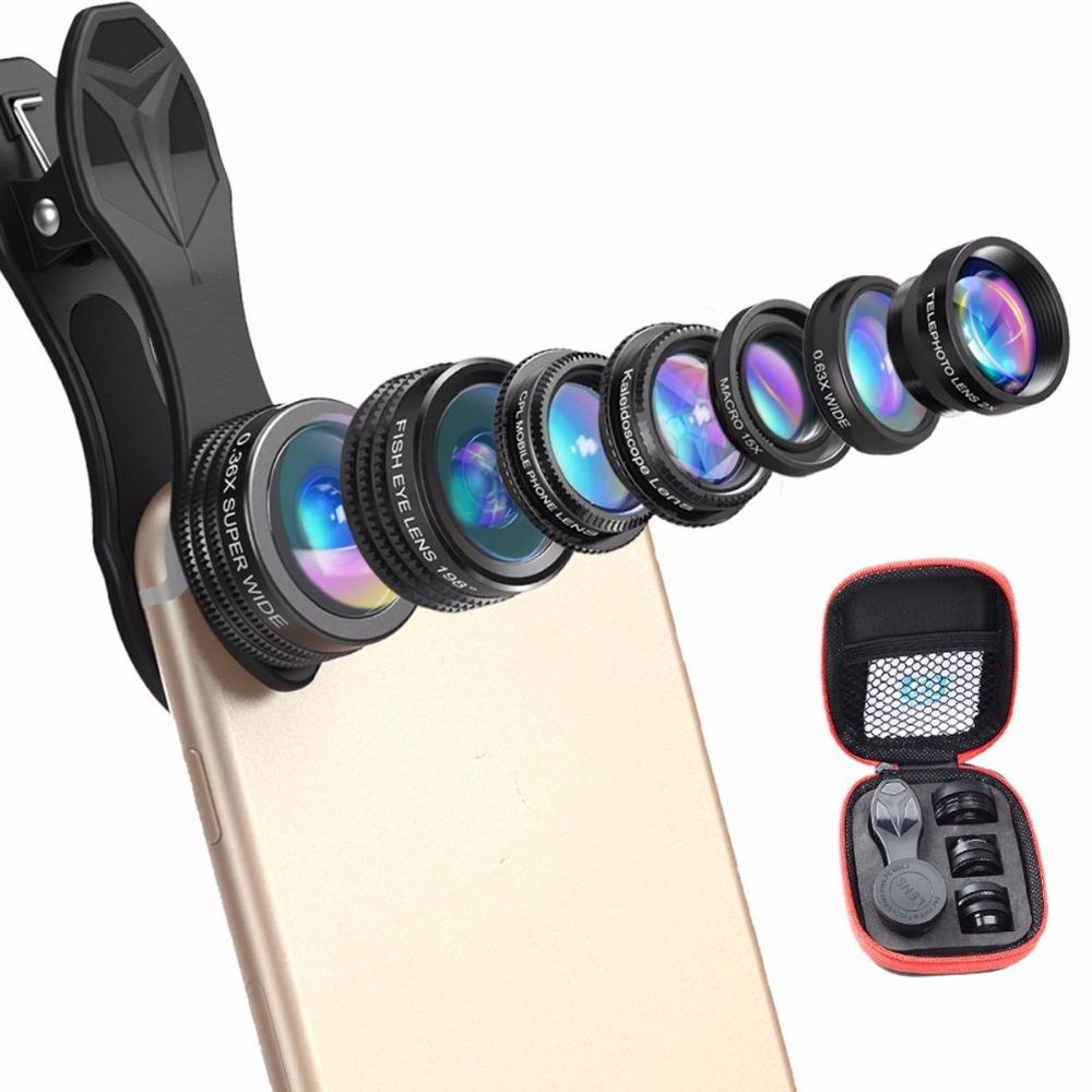Ulanzi 7 in 1 Universal Clip-On Cell Phone Lens Kit,HD Kaleidoscope+Zoom Telephoto+Fisheye+Wide Angle+Macro+0.36X+CPL for iPhone