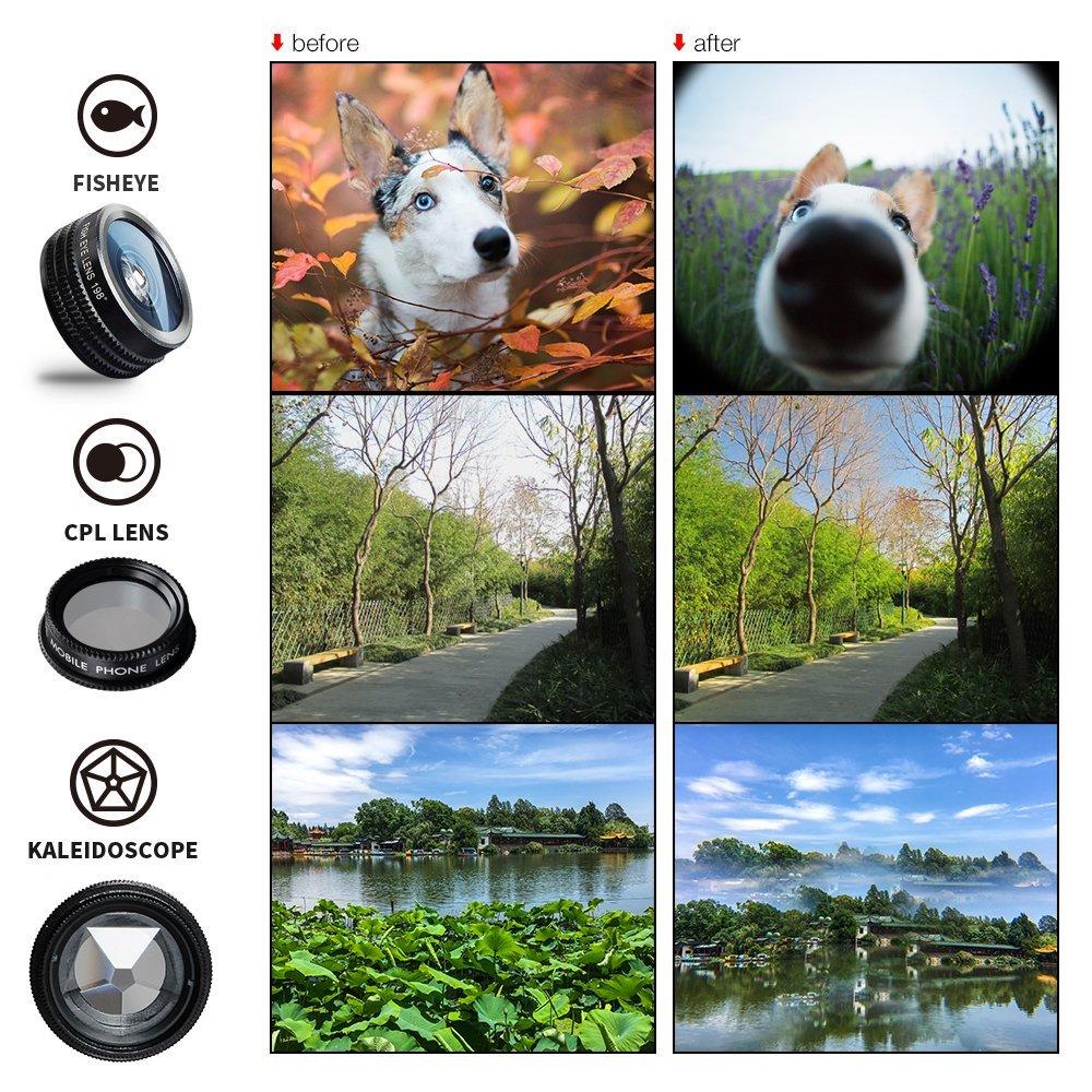 Ulanzi 7 in 1 Universal Clip-On Cell Phone Lens Kit,HD Kaleidoscope+Zoom Telephoto+Fisheye+Wide Angle+Macro+0.36X+CPL for iPhone