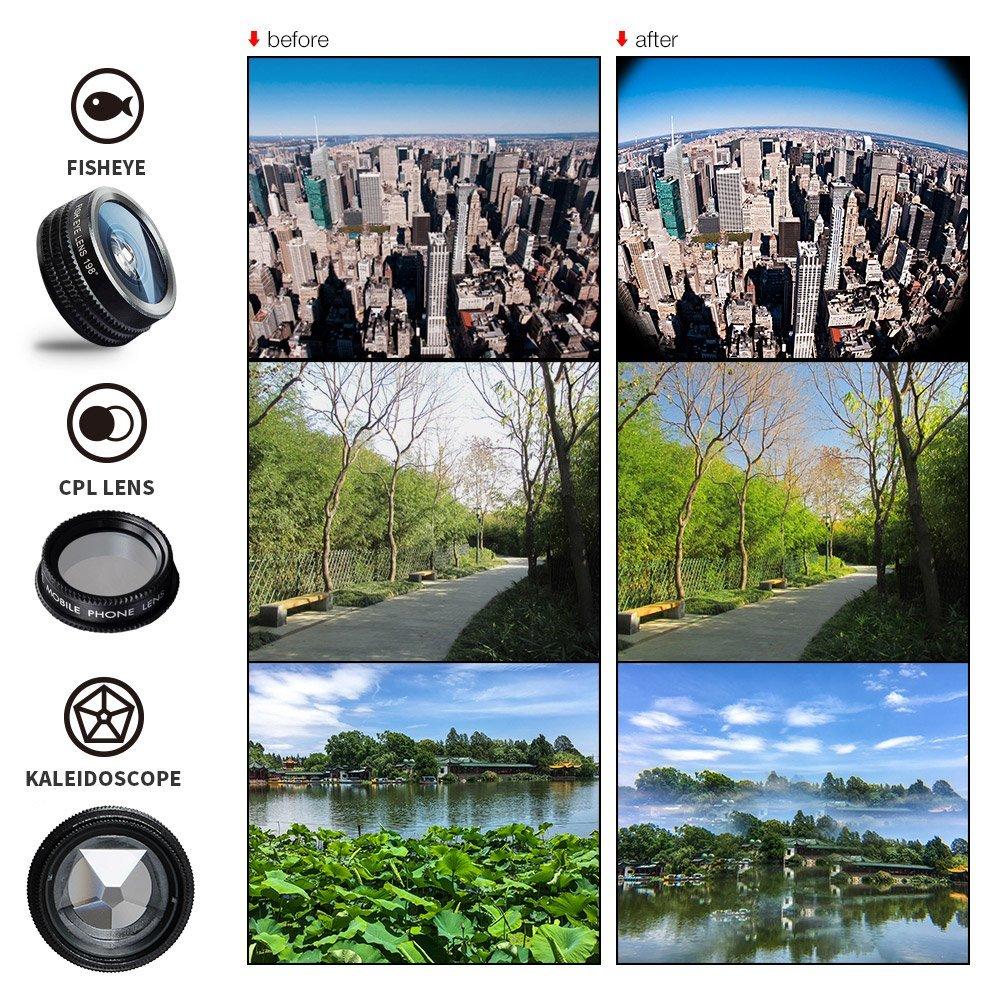 Ulanzi 7 in 1 Universal Clip-On Cell Phone Lens Kit,HD Kaleidoscope+Zoom Telephoto+Fisheye+Wide Angle+Macro+0.36X+CPL for iPhone