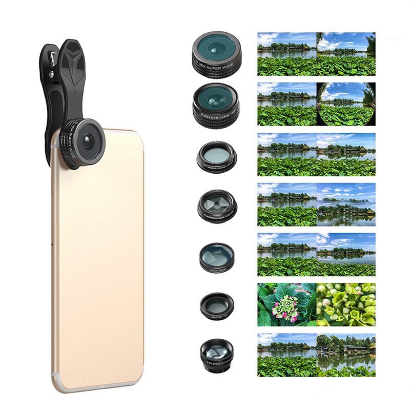 Ulanzi 7 in 1 Universal Clip-On Cell Phone Lens Kit,HD Kaleidoscope+Zoom Telephoto+Fisheye+Wide Angle+Macro+0.36X+CPL for iPhone