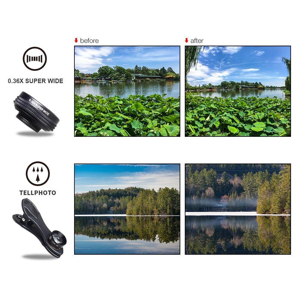 Ulanzi 7 in 1 Universal Clip-On Cell Phone Lens Kit,HD Kaleidoscope+Zoom Telephoto+Fisheye+Wide Angle+Macro+0.36X+CPL for iPhone