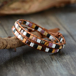 Vintage Weave Natural Stones Duo Strand Bracelet