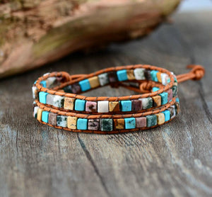 Vintage Weave Natural Stones Duo Strand Bracelet