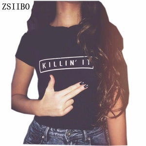ZSIIBO BTS Killin It Fashion Women T shirt Tops Harajuku Tee White Black Short Sleeve tshirts Casual Night Club Clothing