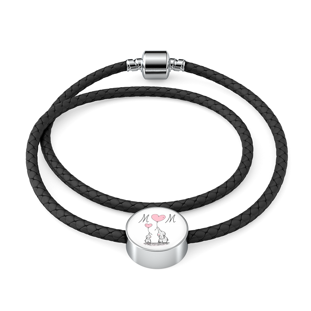 Mom Leather Charm Bracelet
