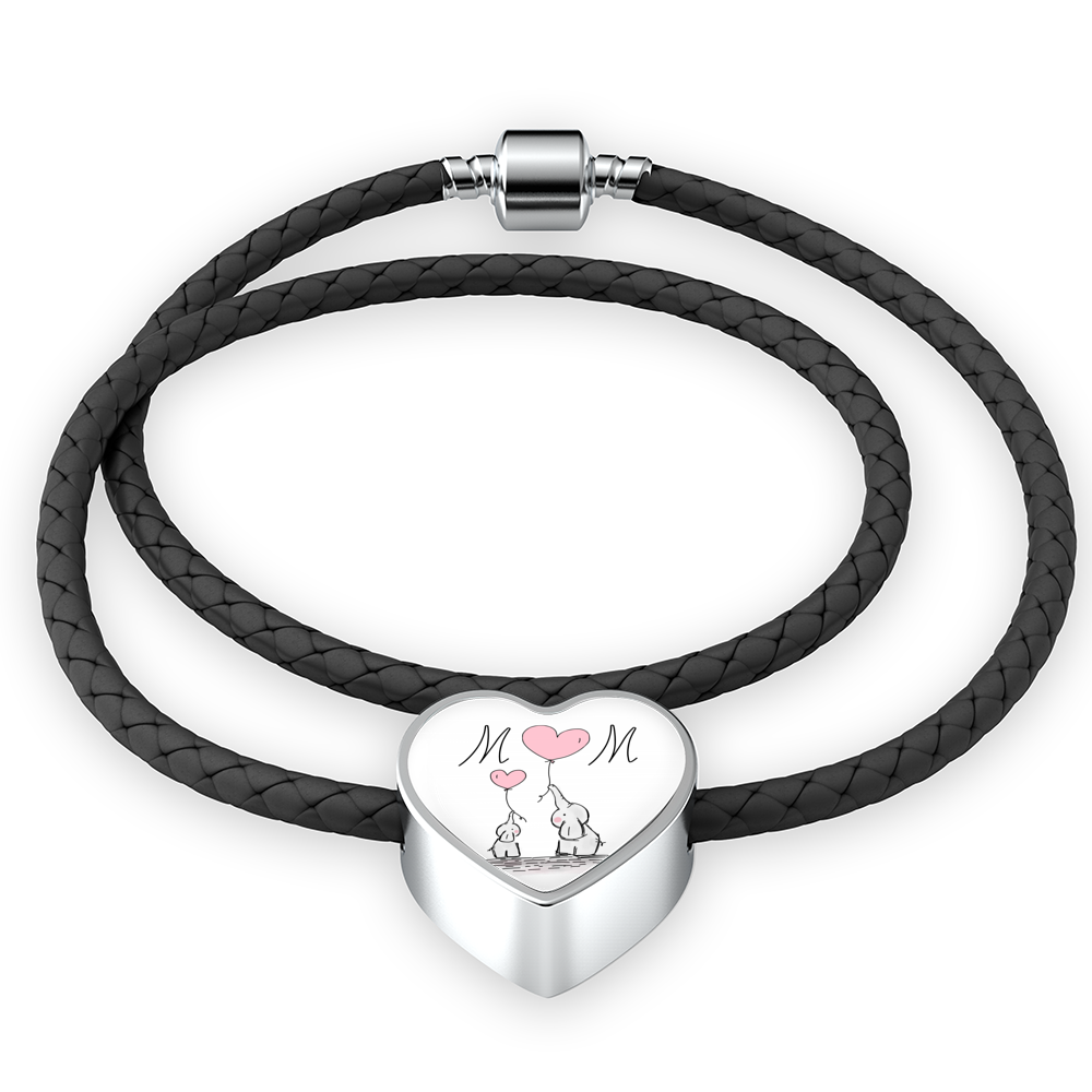 Mom Heart Leather Charm Bracelet