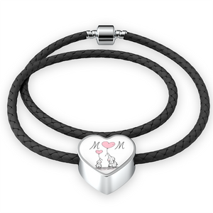 Mom Heart Leather Charm Bracelet