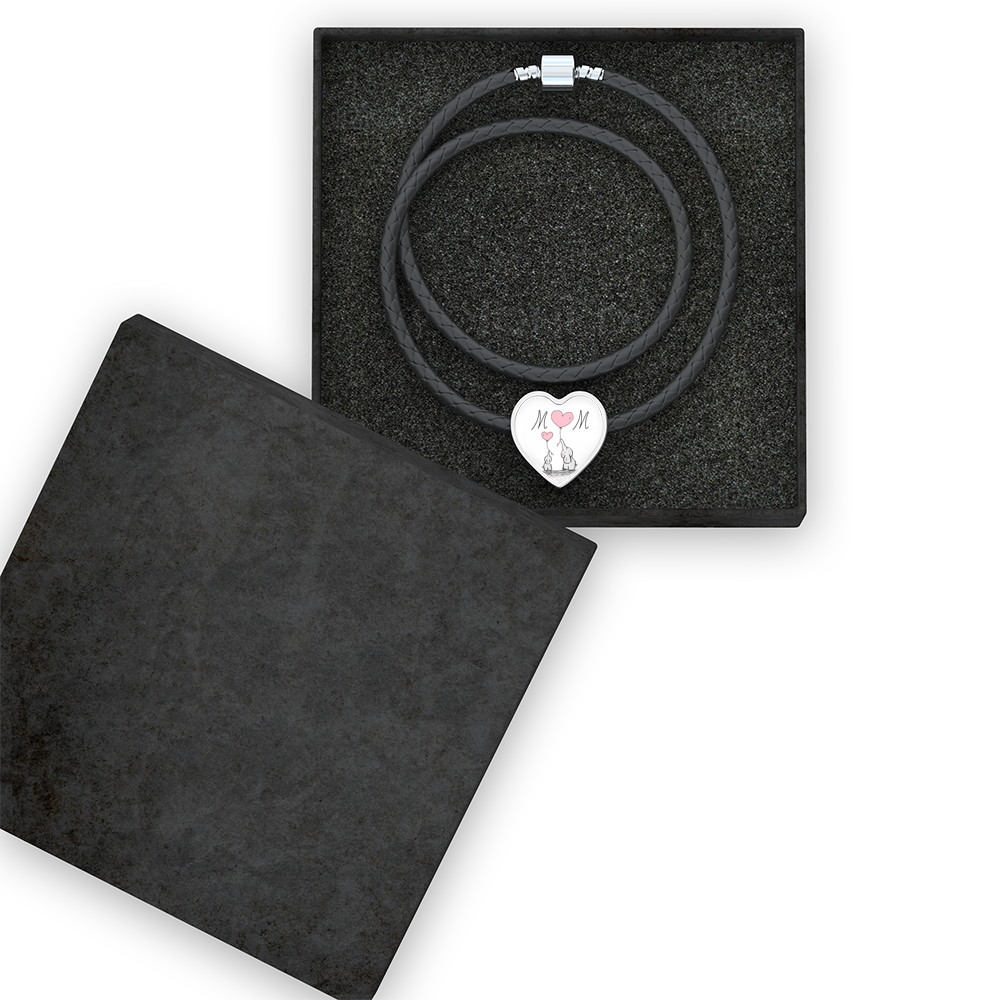 Mom Heart Leather Charm Bracelet