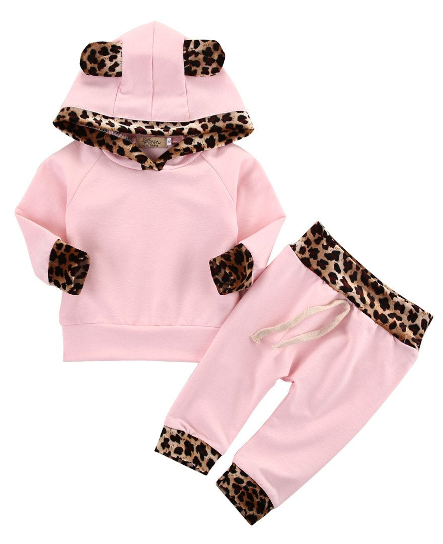 Pink Leopard  Hoodie Set