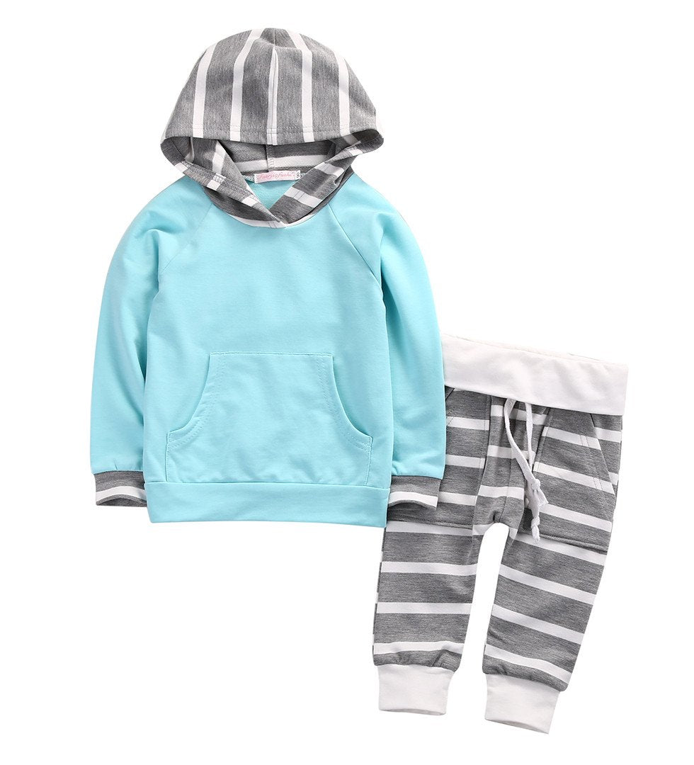 Blue Striped Hooded Set