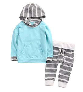 Blue Striped Hooded Set