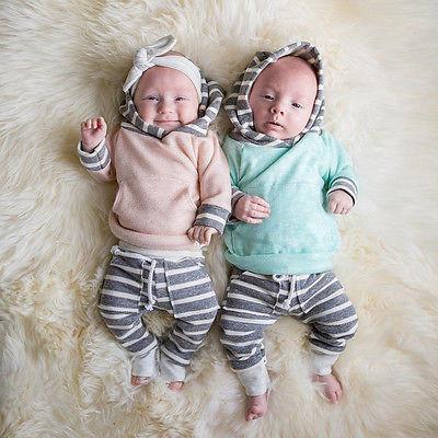 Blue Striped Hooded Set