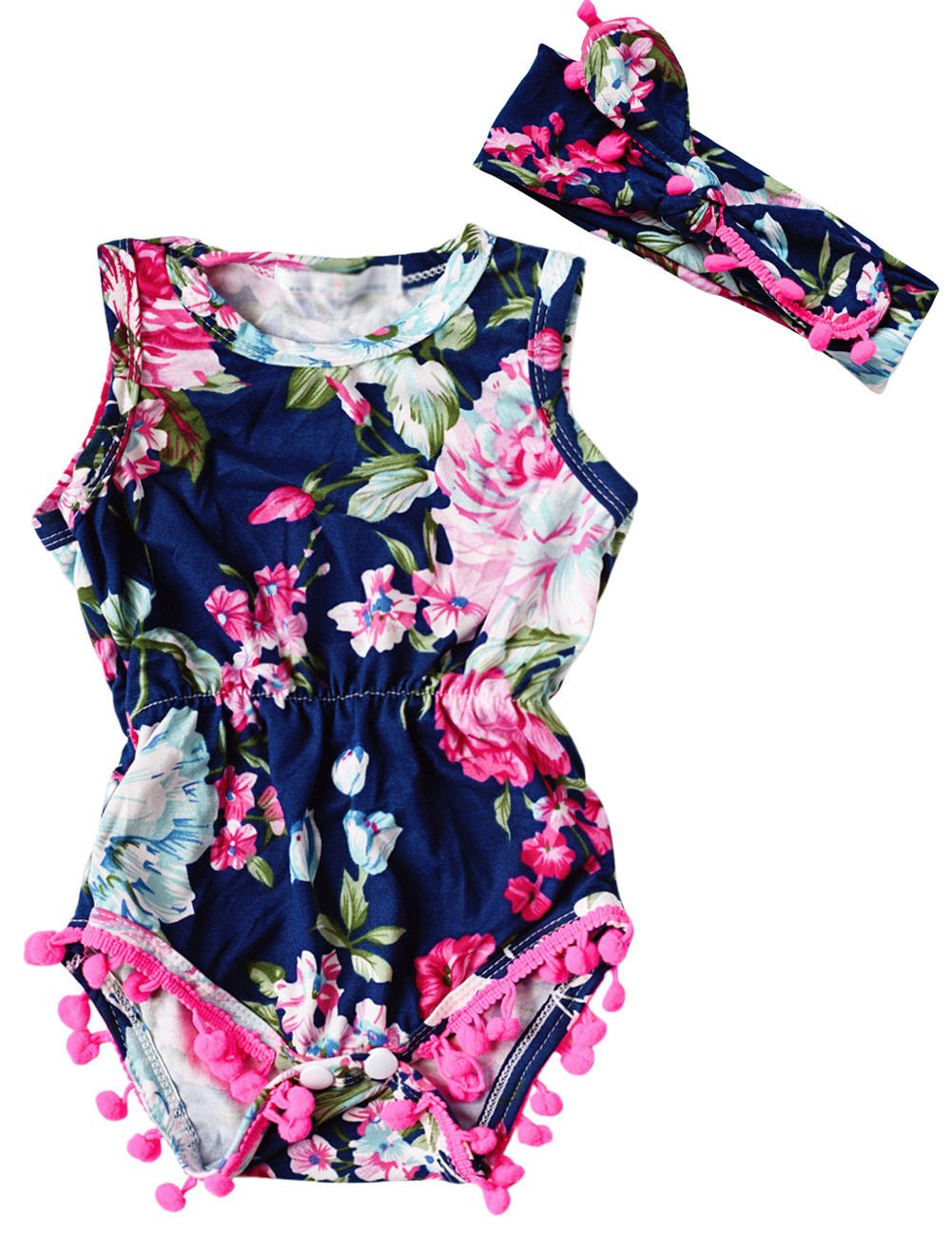 Blue Pink Floral Romper