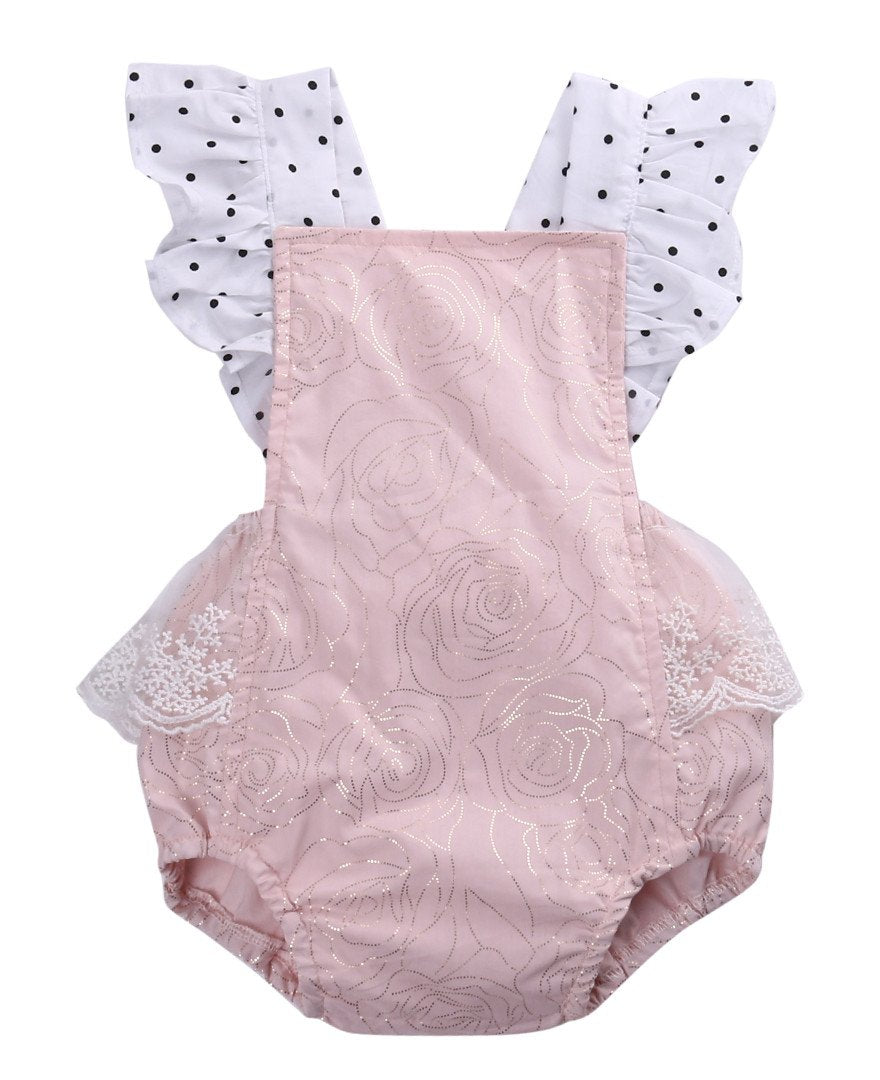 Pink Dot Lace Romper