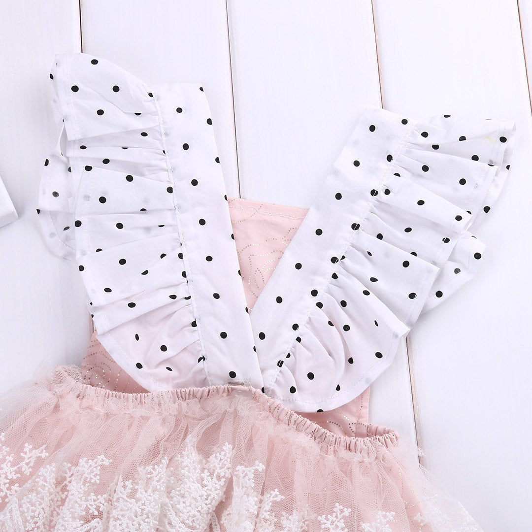 Pink Dot Lace Romper
