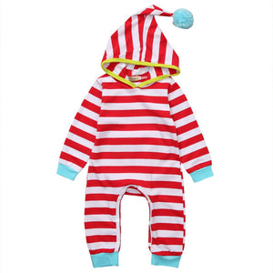 Red Stripes Hoodie Romper