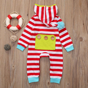 Red Stripes Hoodie Romper
