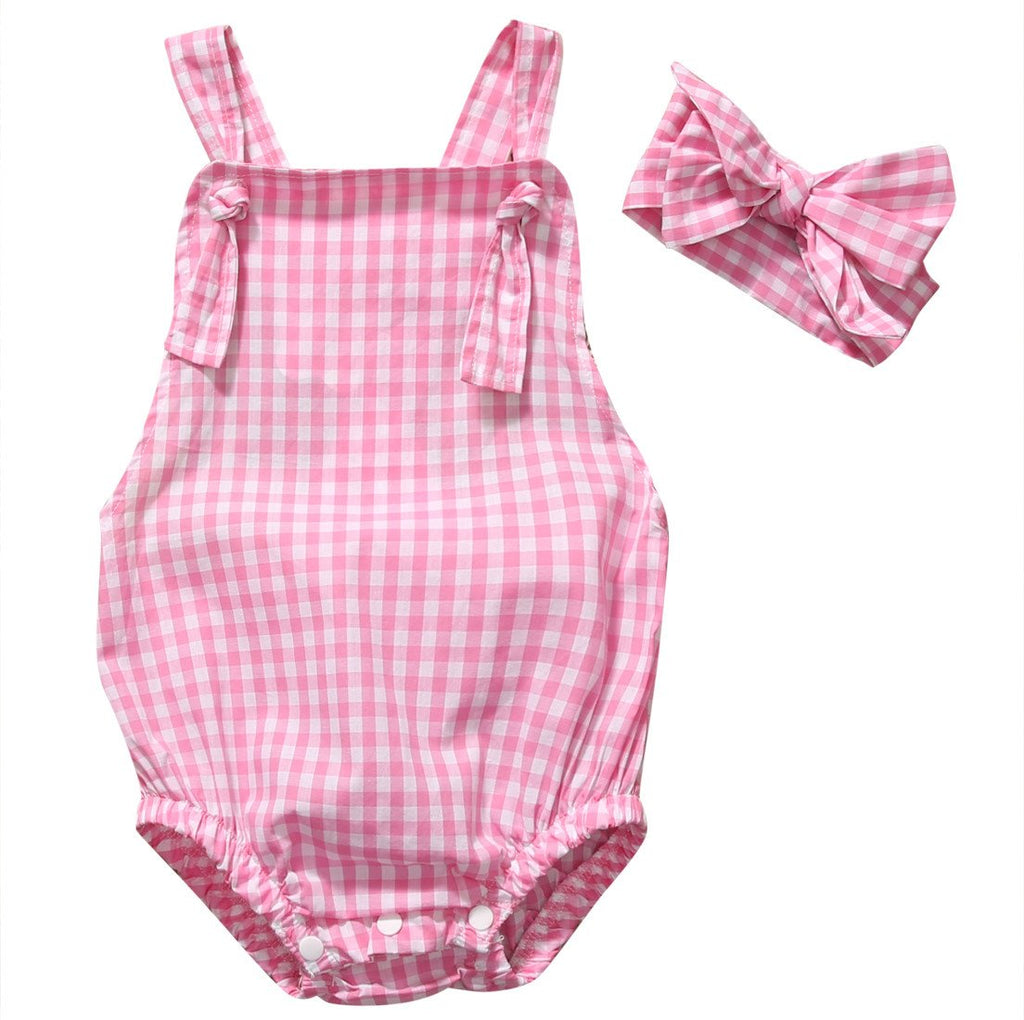 Pink Checkered Romper Set