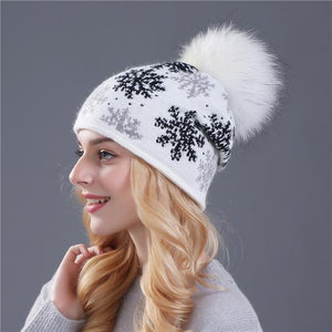 XTHREE real mink pom poms wool rabbit fur knitted hat Skullies winter hat for women girls hat feminino beanies hat
