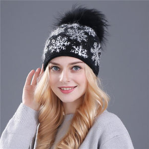 XTHREE real mink pom poms wool rabbit fur knitted hat Skullies winter hat for women girls hat feminino beanies hat
