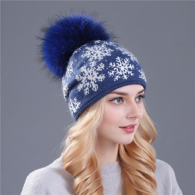 XTHREE real mink pom poms wool rabbit fur knitted hat Skullies winter hat for women girls hat feminino beanies hat