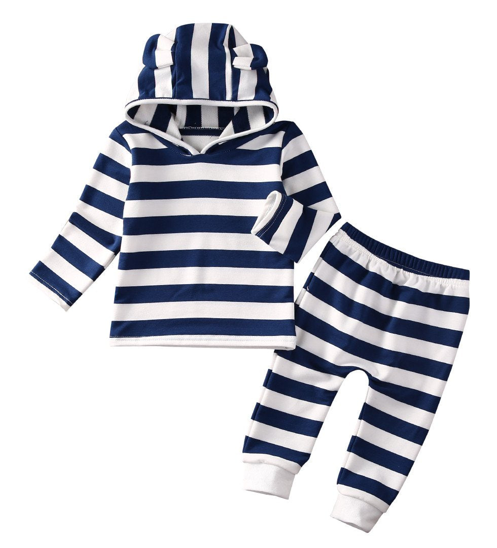 Blue Stripes Hoodie Set